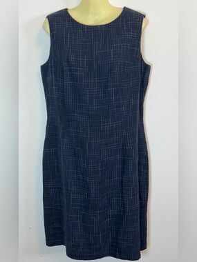 Vintage Barry Bricken Linen Sleeveless Navy Crosshatch Shift Dress